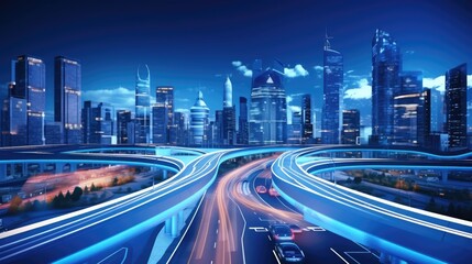 Wall Mural - Smart road infrastructure monitoring, solid color background