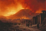 Fototapeta  - Pompeii tragedy: a haunting portrayal of the volcanic eruption's chaos, horror, and the people's plight, capturing the devastation and human tragedy in the ancient city's ruins