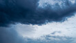 Heavy rainfall close up. Dark blue Gloomy sky with stormy clouds in rain. Nature Dramatic Sky Background, texture for Design. Artistic Panoramic Wallpaper or Web banner With Copy Space
