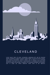 Wall Mural - USA Cleveland retro city infographic poster with abstract shapes of skyline, buildings. Vintage US Ohio state travel webpage layout concept, vector illustration