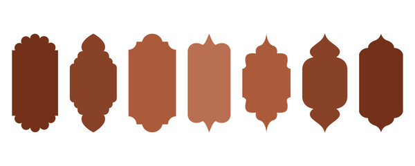 Ramadan shapes of windows and doors design. Islamic arches with Turkish ornament. Muslim oriental templates for banner and decor. Vector symbols