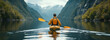 Man paddling in a kayak.Relax in nature