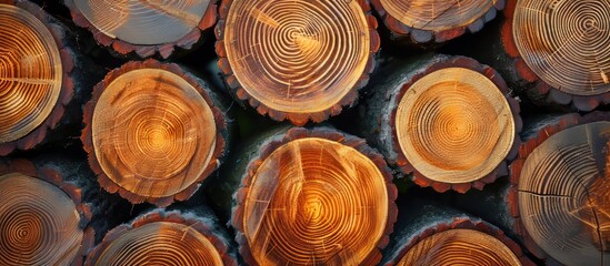 Poster - A large stack of chopped wooden logs arranged in a neat pile ready for winter firewood storage and use