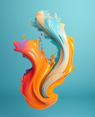 Wall Mural - Colorful liquid flowing into the air on a blue background. Generative AI.