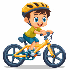 Wall Mural - A child riding a bike, isolated on a pristine white background