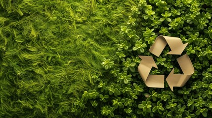 sign recycling on green leaves background