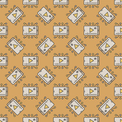 Poster - Smartphone Screen with AI Video vector Artificial Intelligence phone colored seamless pattern