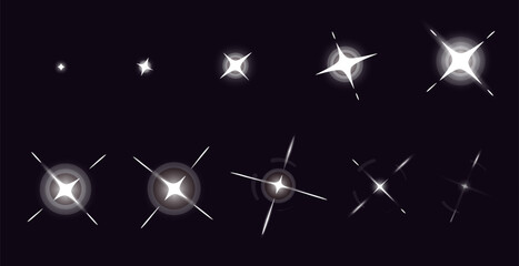 Wall Mural - game shine effect animation. cartoon 2d sprite movement for ui game asset, firecracker sparkle dust 