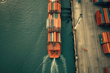 Canvas Print - Container ship unloading freight or loads cargo at industrial port