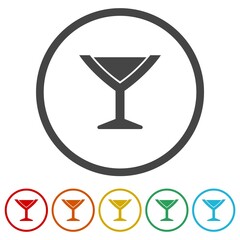 Sticker - Wine glass icon. Set icons in color circle buttons