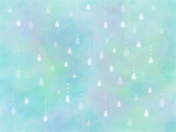 Fototapeta  - 淡い緑色の背景に降る雨粒の水彩イラスト