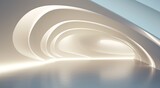 Fototapeta Do przedpokoju - a white room with white lights and a curved wall abstract space with white lighting and an abstract shape