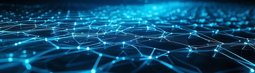 Wall Mural - futuristic blockchain network visualization, interconnected digital nodes representing cryptocurrenc