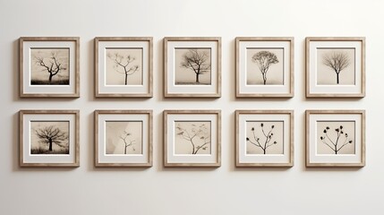 white wall of a house with wooden frames pictures