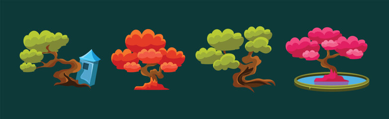 Poster - fantasy trees and fairytale nature landscape element vector set