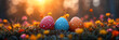 Easter banner template with colorful Easter eggs.