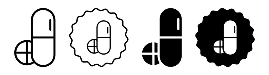 Poster - Medicine of pills and capsules set in black and white color. pills and capsules simple flat icon vector