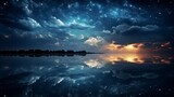 Fototapeta Zachód słońca - Moonlit reflection on water captivating astrophotography of moon reflected on water surface