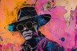 man with hat and sunglasses on colored pink and yellow background in pop art style