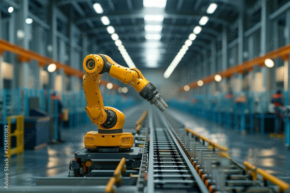 Robotics in Manufacturing, robots and automation systems used in manufacturing processes, assembly lines, and factory environments