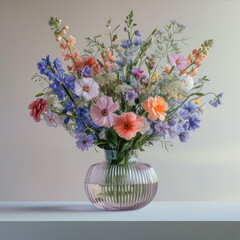 Canvas Print - Vase with flowers on a gray background
