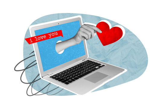 Photo sketch collage graphics artwork picture of arm modern gadget delivering 14 february greeting isolated drawing background