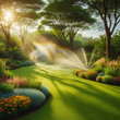 Automatic sprinkler system watering the lawn ,an automatic sprinkler on a green lawn ,Lawn Sprinkler Spraying Water on Grass