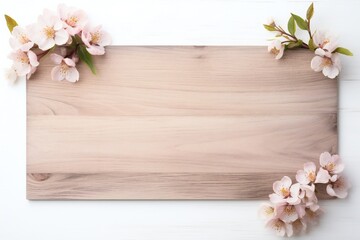 Empty wooden board with Easter details isolated on white background Generative Ai