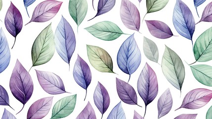 Wall Mural - Watercolor leaves seamless pattern on a white background. Beautiful elegant floral backdrop for banner, invitation and wall art.