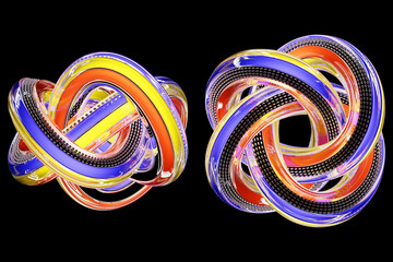 Fototapete - 3D illustration,  colorful  illusion isometric abstract shapes colorful shapes intertwined