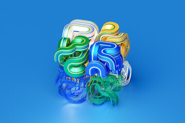 Fototapete - Abstract dynamic shape with multi-colored sides, sides. 3D illustration and rendering. Elegant line background.