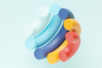 Poster - 3d illustration, geometric illusion, isometric abstract shapes in the shape of a hemisphere, colorfu