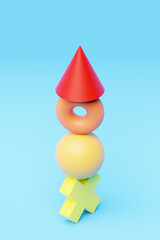 Poster - 3d illustration of a pyramid of multi-colored geometric volumetric figures on a pink background