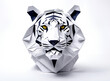 Tiger Papiertiger in geometrischen Formen, wie 3D Papier in weiß wie Origami Falttechnik Jäger Symbol Wappentier Logo Vorlage wildlebende Tiere, wild gefährlich