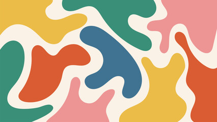Colorful liquid blobs and organic shapes on beige background. Trendy pattern in doodle style. Minimalist design with basic shapes