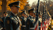 .A photograph of a military honor guard performing a flag-folding ceremony at a solemn event