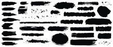 Set Of Black Ink Vector Stains. Collection Of Black Paint, Ink Brush Strokes, Brushes, Lines, Grungy Isolated On White Background.  Vector Illustration. 