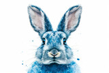 Fototapeta Dziecięca - Watercolor illustration of a cute fluffy blue rabbit with big ears isolated on white background. Happy Easter. Cartoon character for nursery, baby shower. Banner, poster, flyer with copy space