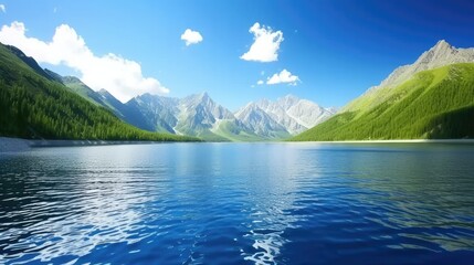 Sticker - landscape with lake and mountains