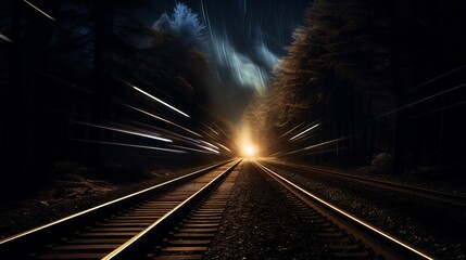 Wall Mural - Trails of light: nighttime impressions of a moving train