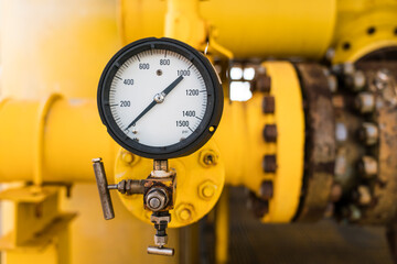 PSI pressure gauge Inside the offshore petroleum pipeline.