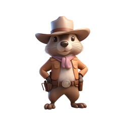 Wall Mural - Beaver As a Cowboy Cartoon Character on a Transparent Background Generative AI.