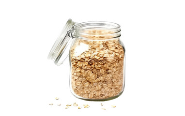 Glass Jar Filled With Abundant Oats. A glass jar overflowing with numerous oats, creating a visually striking image.