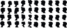 Cameo Silhouette Collection, Diverse Profiles. Ideal For Identity, Character Design Visuals. Men, Women Showcasing Various Hairstyles, Features. Variety In Shapes, Sizes Of Heads, Hairstyles Depicted