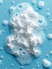 Aufkleber - Foamy. Spot of thick shampoo foam on a blue background. top view. Generative AI.