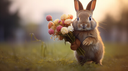 Bunny with a bouquet of flowers