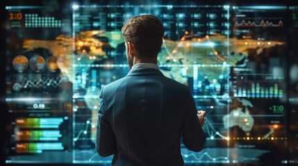 Aufkleber - Business virtual screen graph chart digital technology and trader online trading investment in stock market, Financial management technology on virtual screen. Business finance data. Generative AI.
