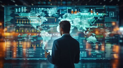 Aufkleber - Business virtual screen graph chart digital technology and trader online trading investment in stock market, Financial management technology on virtual screen. Business finance data. Generative AI.