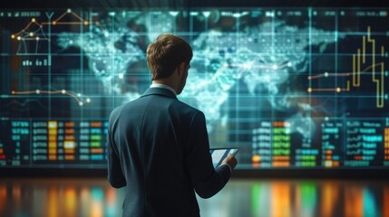 Aufkleber - Business virtual screen graph chart digital technology and trader online trading investment in stock market, Financial management technology on virtual screen. Business finance data. Generative AI.
