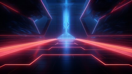 Wall Mural - Vibrant 3d technology abstract neon light background with cyber futuristic sci-fi vibes, ideal for mock-ups and presentations in business and technology settings


